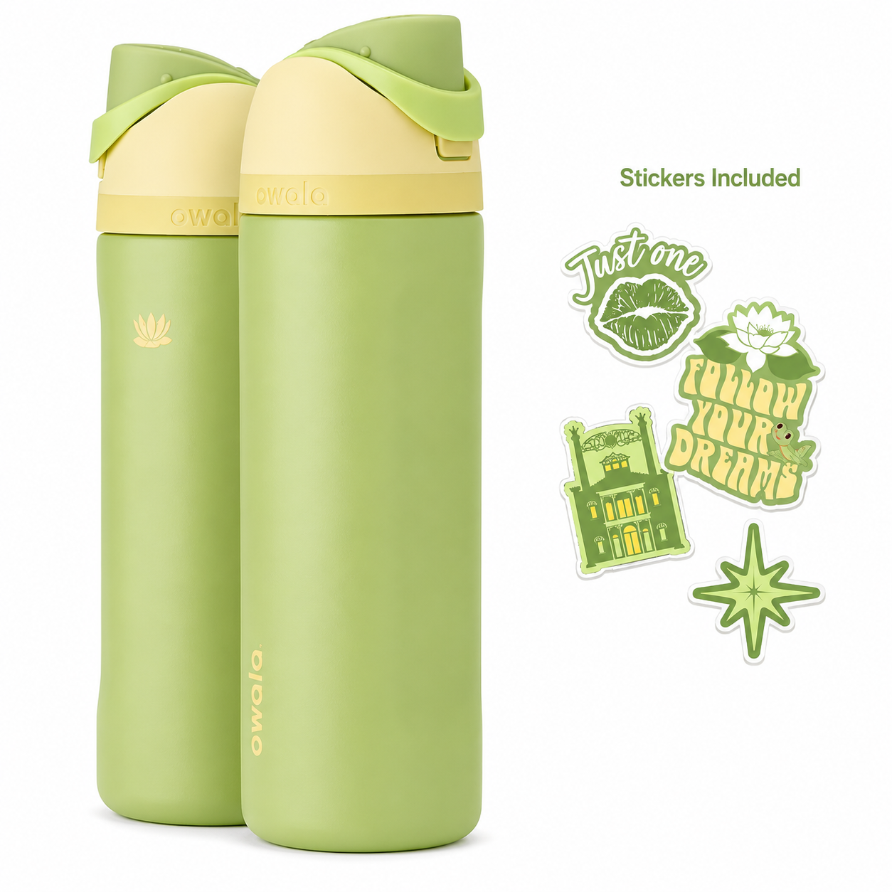 Owala Disney Princess and the Frog FreeSip Insulated Water Bottle 24oz with Sticker Pack