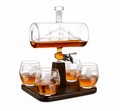 Luxury Ship-in-Bottle Whiskey & Wine Dispenser Set – 850ml Decanter with 4 × 300ml Globe Glasses